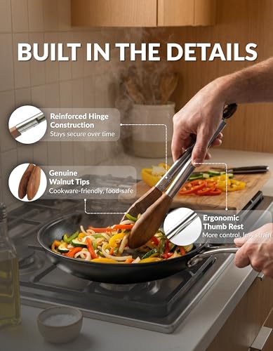 Walnut Wood Tongs for Cooking (9 Inch)