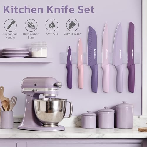 Knife Set 13 Pieces Kitchen Knives Set with Healthy Anti (Purple)