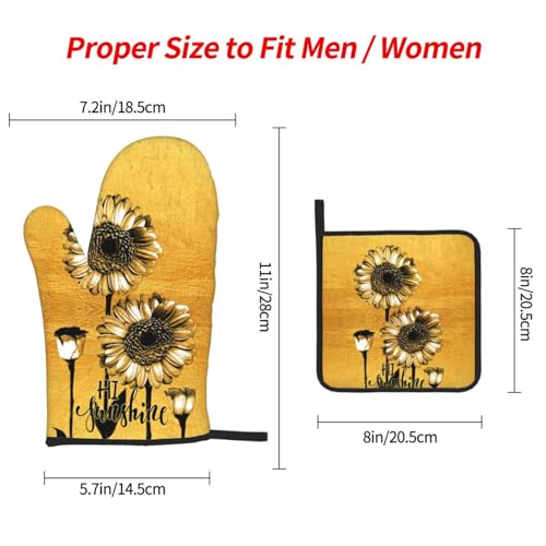 Sunflower Oven Mitts and Pot Holders Set of 3 Gold Oven Glove (Sunflower)