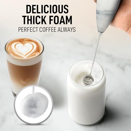Powerful Milk Frother Wand With Duracell Batteries (Zodiac Quartz / Double Whisk + Batteries)