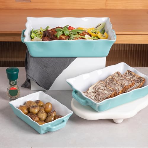 Sweejar Casserole Dishes for Oven (Turquoise New / Baking dish(Set of 3))