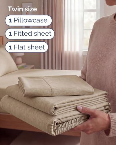Twin Size 3 Piece Sheet Set (38 - Heathered Beige / Twin)