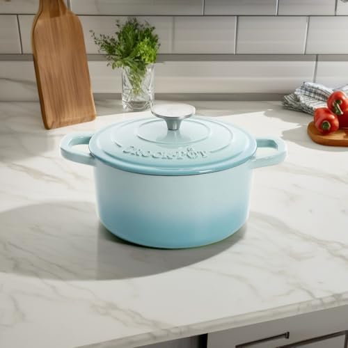 Artisan Round Enameled Cast Iron Dutch Oven (Aqua Blue / 7-Quart)