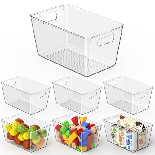 Clear Fridge Organizer Bins with Handles (6 Pack / M with Handles (10"L x 6"W x 5"H))