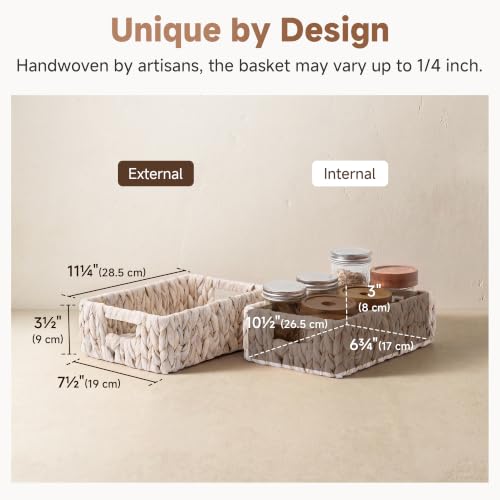 Wicker Baskets for Storage (White (Water Hyacinth) / 2x 11¼"L x 7½"W x 3½"H)
