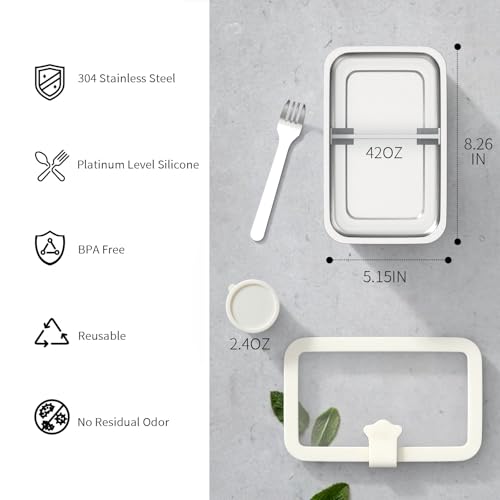 Stainless Steel Bento Box for Adult (1-3 Beige / 1250 ml/42 oz)