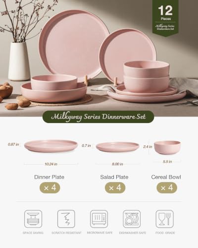 Milkyway 12 Piece Stoneware Dinnerware Set (Light Pink / Service for 4 (Standard Dinner Set))