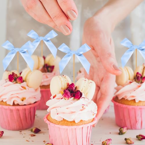 Dusty Blue Bow Cupcake Toppers (Dusty Blue)