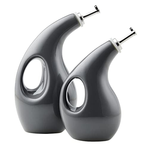 Serveware Ceramic EVOO Oil and Vinegar Dispensing Bottle Set (Gray / 24 Ounces)