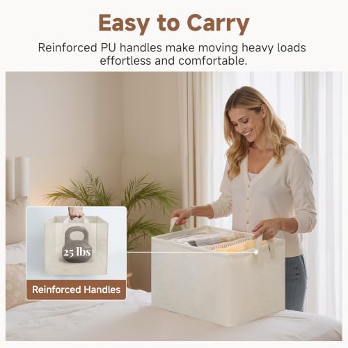 Linen Closet Storage Bins (Beige（Cotton-linen） / 19" L x 13 ¼" W x 11" H)