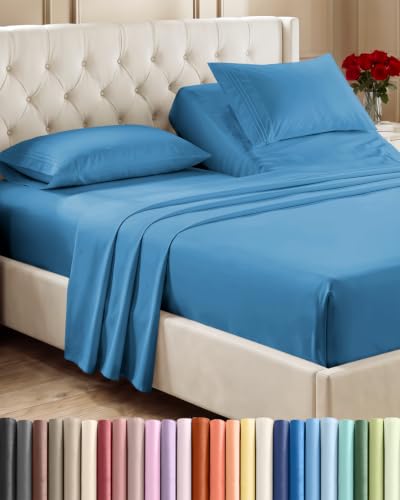 Flex Top Split Head King 4 Piece Sheet Set (20 - Denim Blue / Split Head/Flex Top)