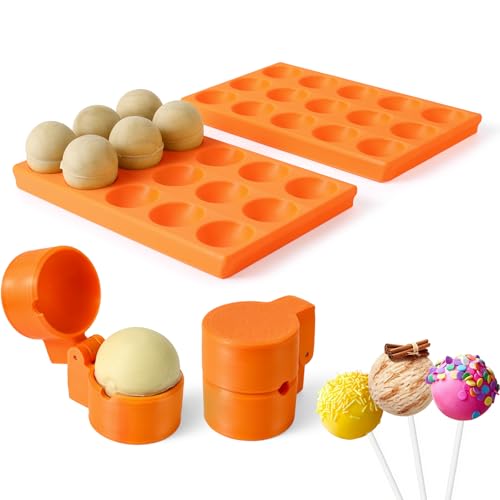 2 Pack Round Sphere Cake Pop Mold Press with Tray Set (Mold and tray)