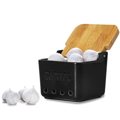 Garlic Keeper with Lid (Black)