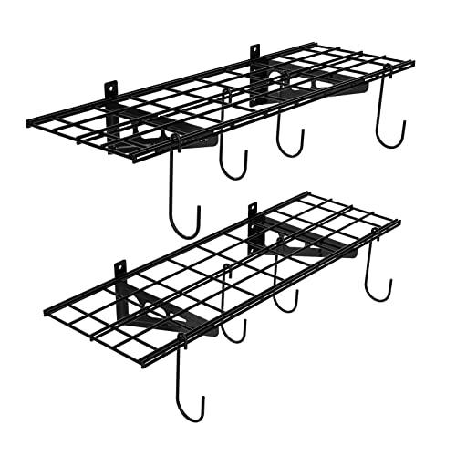 2 Pack 1x3 ft Garage Wall Shelving (2 pack-1x3 ft_8 hooks / Black)