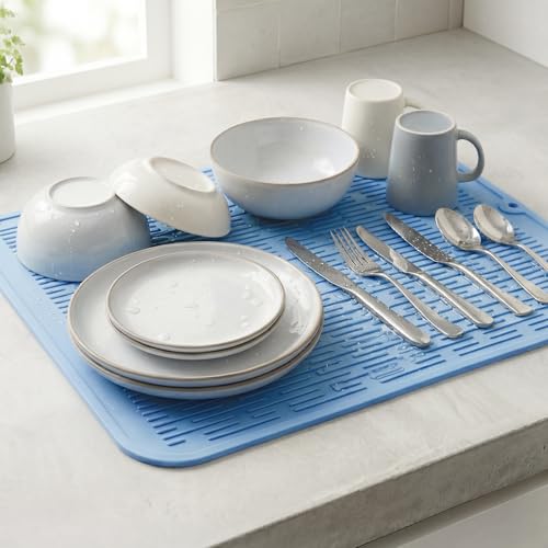Silicone Dish Drying Mat for Multiple Usage (Light Blue / 18"L x 16"W)
