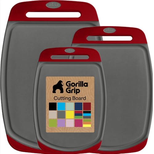 BPA Free Reversible Kitchen Cutting Board (Gray/Red / Large (Pack of 3))