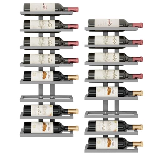 2 Set 8 Tier Wall Mount Wine Rack (2 Pack (16 Bottles) / Grey)