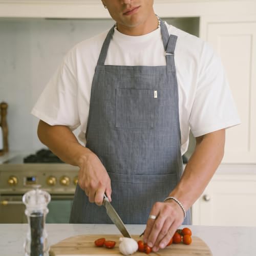 100% Linen Kitchen Apron Grey (Grey / 32 X 27 Inch)