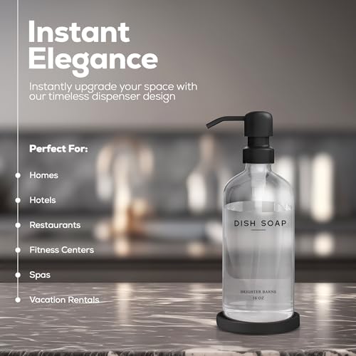 Glass Dish Soap Dispenser for Kitchen Sink by Brighter Barns (Clear D)