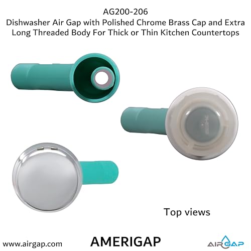 Dishwasher Air Gap with Skirted Polished Chrome Brass Cap and Extra Long Threaded Body for Thick or Thin Kitchen Countertops (AG200-206)