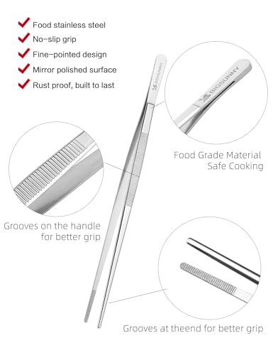 Set of 3 Kitchen Tweezers Fine Tweezer Tongs (8.5" + 10" + 12" Tweezers - 3 Piece Set)