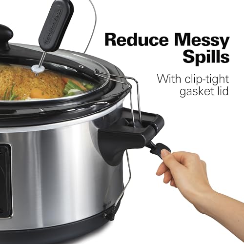 Portable 6 Quart Set & Forget Programmable Slow Cooker (Stainless Steel)