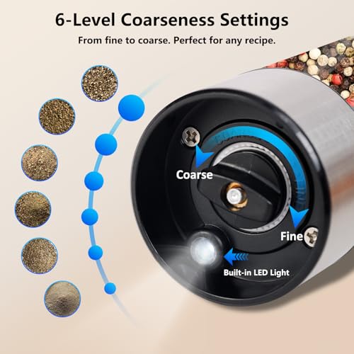 Salt & Pepper Grinder Set with Rechargeable Base (Silver Upgrade)
