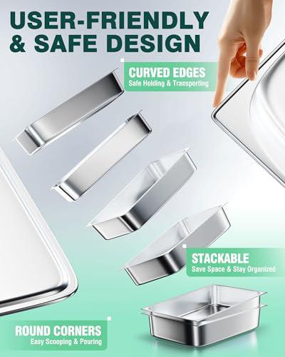 Stainless Steel Steam Table Hotel Pans Set 1 (4" Deep / 1/1 Size Thickened)
