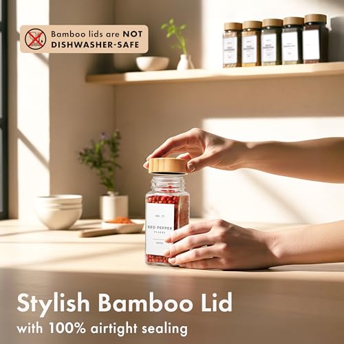 Glass Spice Jars with Label (36x Bamboo Jars White Stickers)