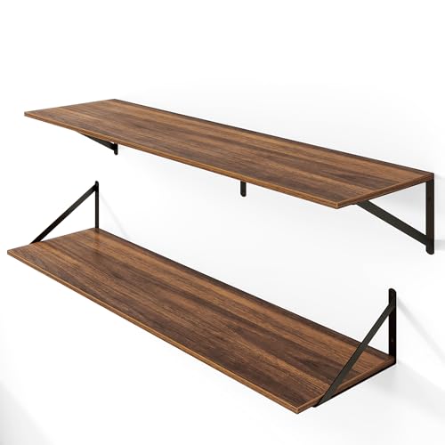 44W x 12D Deep Floating Shelves Set of 2 Walnut (Walnut With Black Metal Bracket / 44Wx12Dx5.8H)
