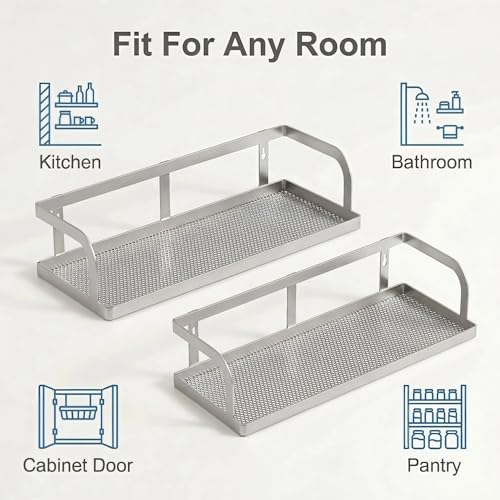 2 Pack 16.5" Extra Long Slim Hollowout Shower Caddy (Silver Grey / U-Shape Easy Access (16.5" Extra Long))