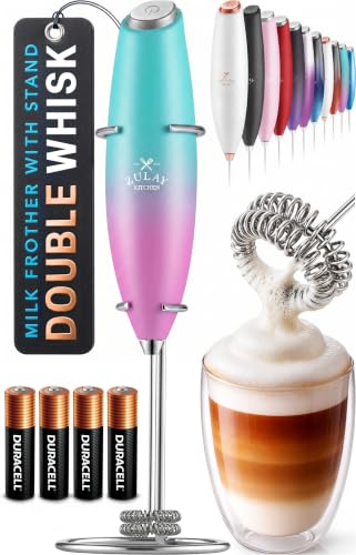 Powerful Milk Frother Wand With Duracell Batteries (Vibe Pink / Double Whisk + Batteries)