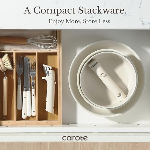 19pcs Pots and Pans Set Non Stick (Cream White / 19 Piece)