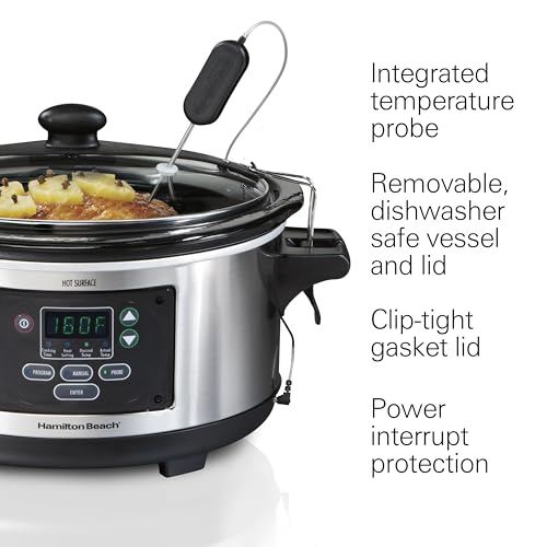 Portable 6 Quart Set & Forget Programmable Slow Cooker (Stainless Steel)