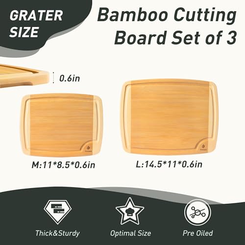 Bamboo Cutting Board Set Non Slip Feet Over Sink Brides Her Wedding Day Bridal Shower Engaged Engagement Hostess Couple Newly Wed House Christmas Married Future Mrs fiancee Unique Cool Gifts (2 Pack / Two-Tone Bamboo)