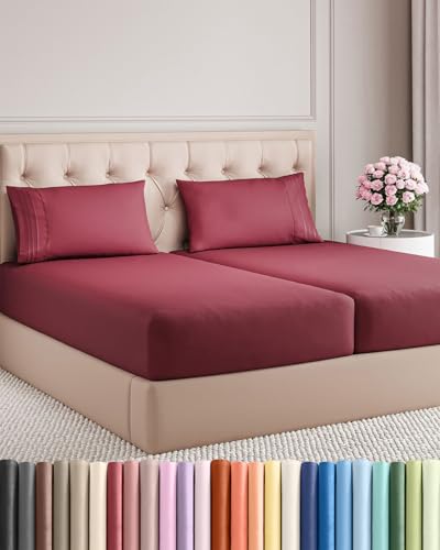 Split King Size 5 Piece Sheet Set (25 - Burgundy / Split King Size)