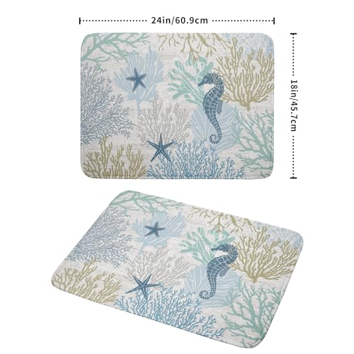 Blue Coral Dish Drying Mat Coastal Starfish Dishes Pad Hanging Drainer Mats Reversible Absorbent Kitchen Counter Protector 18x24 Inch (starfish coral / 18" x 24")