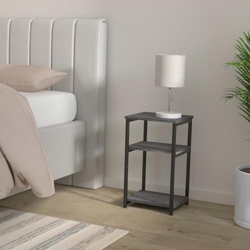 Side Table Small End Table (Misty Gray + Ink Black)