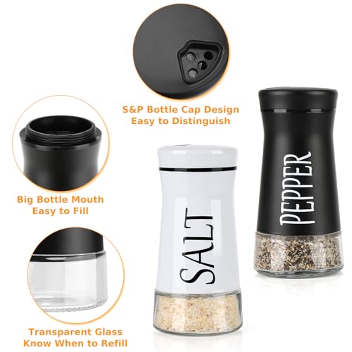 Salt and Pepper Shakers with Adjustable Pour Hole (Black+White)