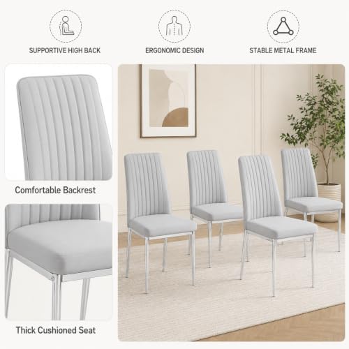 Modern Dining Chairs Gray PU Leather Kitchen Chairs Set of 6 (S- Gray)