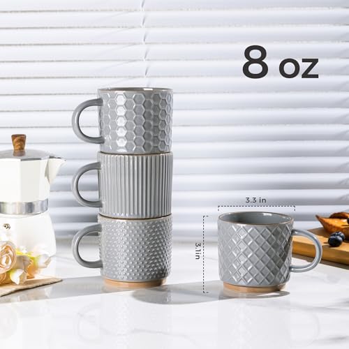 8 OZ Stackable Coffee Mugs Set of 4 (Gray / 8 Ounces)