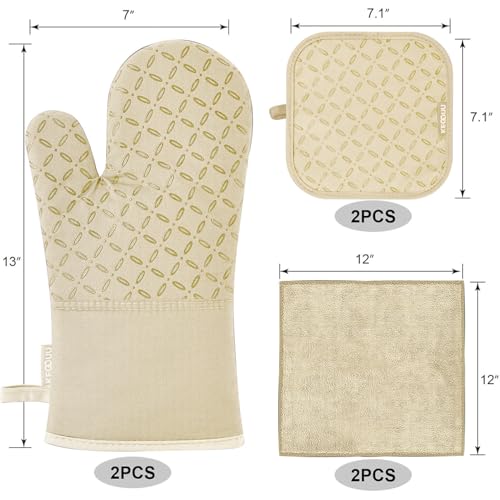 Oven Mitts and Pot Holders 6pcs Set (Beige)