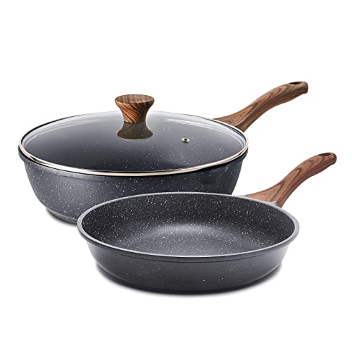 Nonstick Frying Pans (Gray / 9.5 Inch+5QT w/ Lid)
