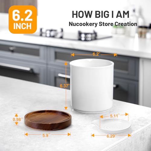 Ceramic Rotating Utensil Holder with Spoon Rest for Kitchen Counter White (White & Spoon Rest)