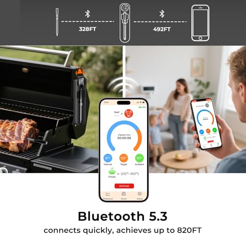 Wireless Meat Thermometer Digital Smart APP for 820 ft Range