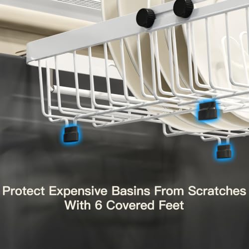 White Expandable Dish Drying Rack Over The Sink with Anti Slip Grip (White / For 13-30" W Sink)
