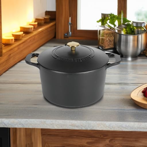 Gatwick 7 Quart Enamel Cast Iron Dutch Oven Pot with Lid (Black Matte / 7-Quart)