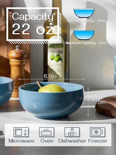22 OZ Ceramic Soup Bowls & Cereal Bowls (22 OZ / Airy Blue)