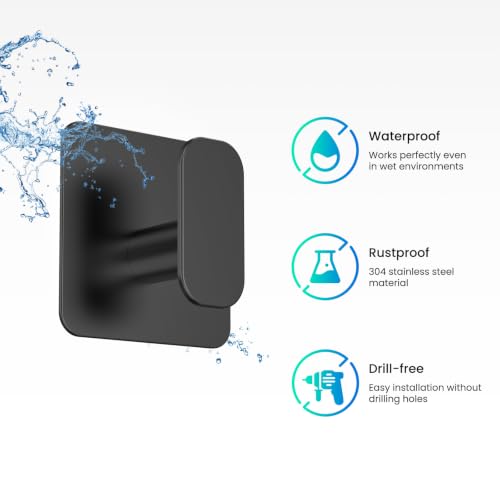 4 Pack Large Heavy Duty Wall Hooks (Black-Large4)