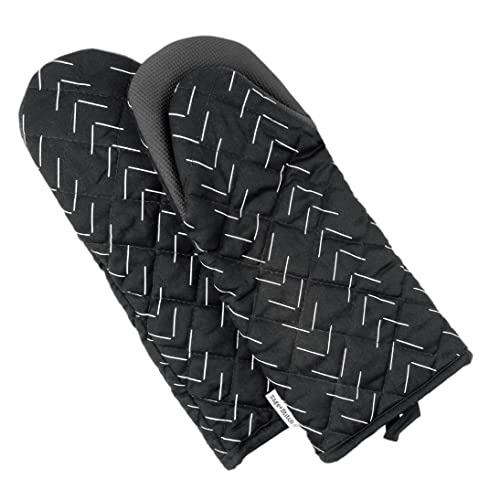 Heat Resistant Designer Kitchen Oven Mitts with Neoprene Non (Black)
